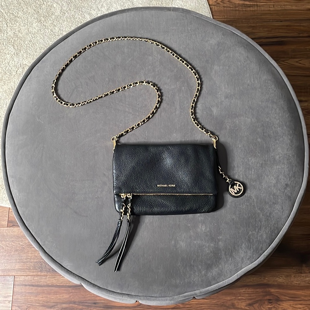 Michael Kors Leather Foldover Crossbody Purse - Black